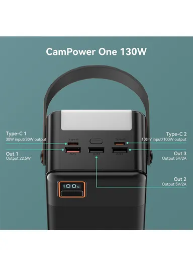 60000mAh 22.5W Portable Fast Charging Power Bank Micro, Type-C &amp; 3 USB Ports Support Laptop Charging with Camping Light, &amp; Leather Hanging Rope PB63C