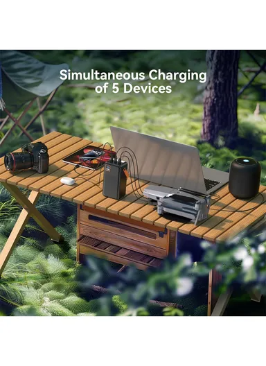 60000mAh 22.5W Portable Fast Charging Power Bank Micro, Type-C &amp; 3 USB Ports Support Laptop Charging with Camping Light, &amp; Leather Hanging Rope PB63C