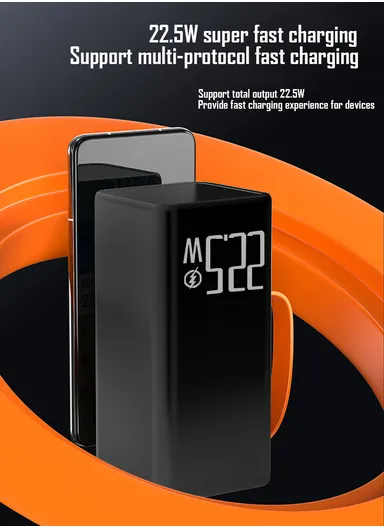 50000mAh 22.5W Portable Super Fast Charging Power Bank PD 20W, 4 USB, Ip &amp; Micro Ports with 4 Modes of Lighting, Digital Display, Camping Light &amp; Lanyard PB51C