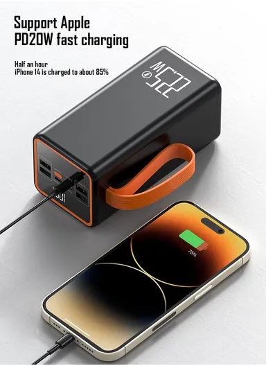 50000mAh 22.5W Portable Super Fast Charging Power Bank PD 20W, 4 USB, Ip &amp; Micro Ports with 4 Modes of Lighting, Digital Display, Camping Light &amp; Lanyard PB51C