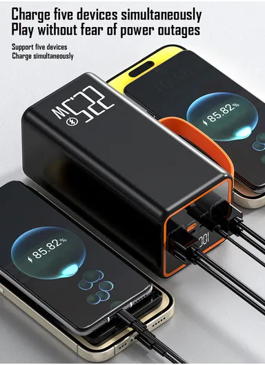 50000mAh 22.5W Portable Super Fast Charging Power Bank PD 20W, 4 USB, Ip &amp; Micro Ports with 4 Modes of Lighting, Digital Display, Camping Light &amp; Lanyard PB51C