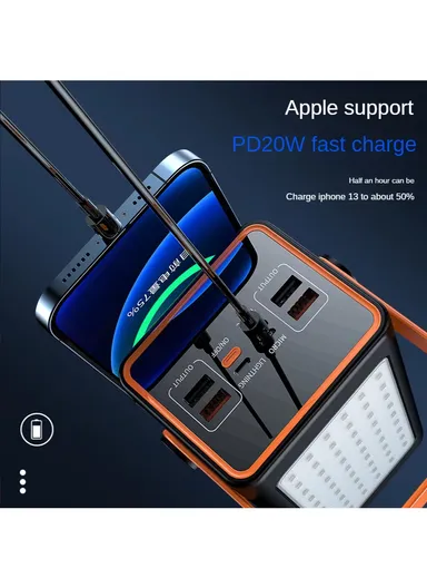70000mAh 22.5W Portable Super Fast Charging Power Bank PD 20W, 4 USB, Ip &amp; Micro Ports with 4 Modes of Lighting, Digital Display, Camping Light &amp; Lanyard PB71C