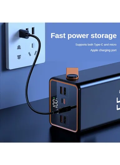 70000mAh 22.5W Portable Super Fast Charging Power Bank PD 20W, 4 USB, Ip &amp; Micro Ports with 4 Modes of Lighting, Digital Display, Camping Light &amp; Lanyard PB71C