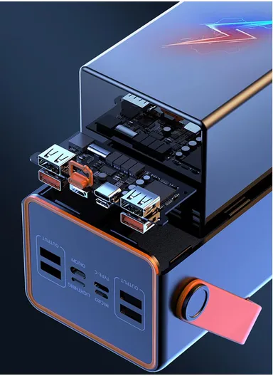 70000mAh 22.5W Portable Super Fast Charging Power Bank PD 20W, 4 USB, Ip &amp; Micro Ports with 4 Modes of Lighting, Digital Display, Camping Light &amp; Lanyard PB71C