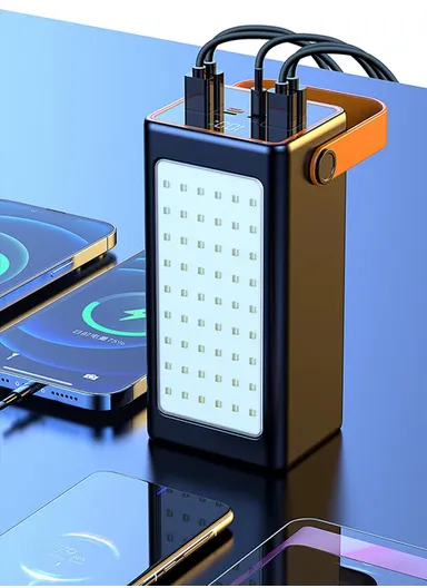 90000mAh 22.5W Portable Super Fast Charging Power Bank PD 20W, 4 USB, Ip &amp; Micro Ports with 4 Modes of Lighting, Digital Display, Camping Light &amp; Lanyard PB91C