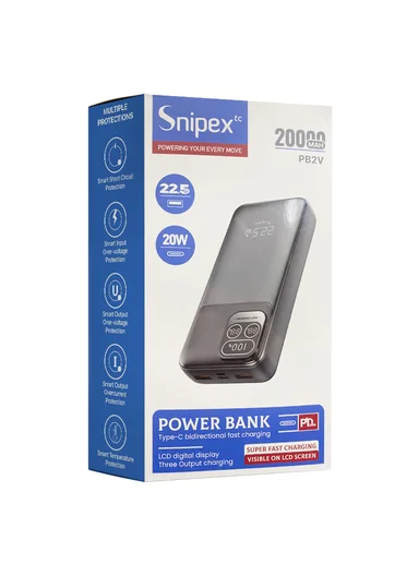 20000mAh 22.5W Ultra Slim Lightweight Portable Fast Charging Power Bank 2 USB, Type-C &amp; Micro Ports with Digital Display PB2V