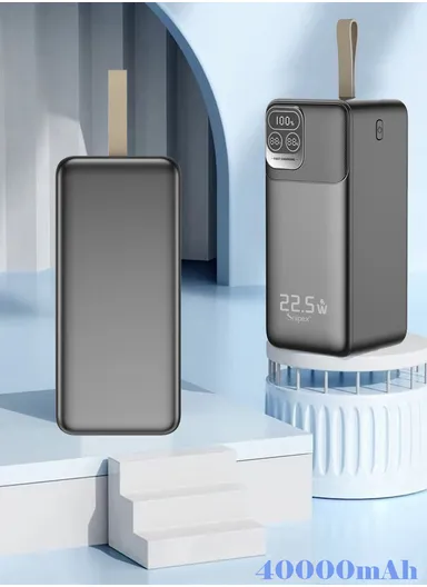 40000mAh 22.5W Ultra Slim Lightweight Portable Fast Charging Power Bank 2 USB, Type-C &amp; Micro Ports with Digital Display &amp; Leather Hanging Rope PB4V