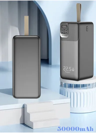 50000mAh 22.5W Ultra Slim Lightweight Portable Fast Charging Power Bank 2 USB, Type-C &amp; Micro Ports with Digital Display &amp; Leather Hanging Rope PB5V