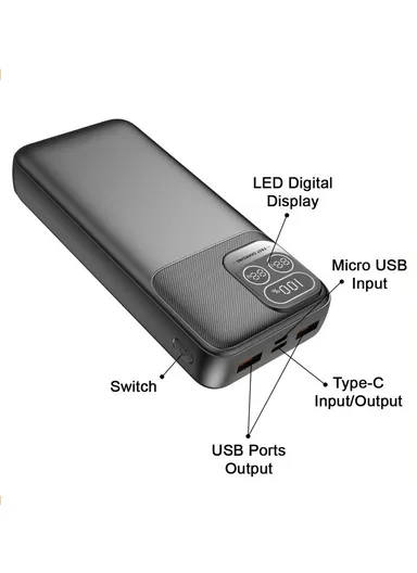 50000mAh 22.5W Ultra Slim Lightweight Portable Fast Charging Power Bank 2 USB, Type-C &amp; Micro Ports with Digital Display &amp; Leather Hanging Rope PB5V