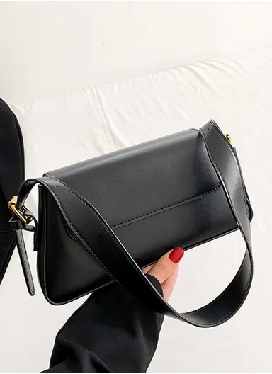 Fashionable PU Leather Handbag Durable, Convenient for Daily Essentials &amp; Casual Outings - Black