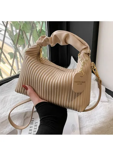 Elegant Pleated Cloud Bag of High-Quality PU Leather with Adjustable Strap for Comfortable Carrying - Beige