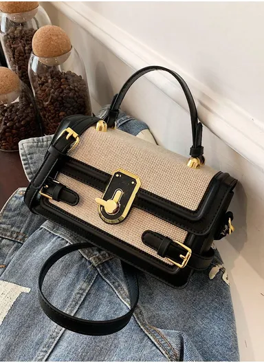 Stylish PU Leather Handbag with Pleated Design Adjustable &amp; Detachable Strap - Black