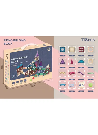 118 Pcs Age 3+ Magnetic Piping Building Block cpmt08-02 - Multicolor