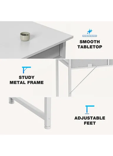 Multi-Purpose Home Office Study Desk With Metal Frame &amp; Drawers HJ80 (W80 x D40 x H74)cm - White