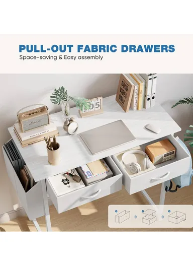 Multi-Purpose Home Office Study Desk With Metal Frame &amp; Drawers HJ80 (W80 x D40 x H74)cm - White