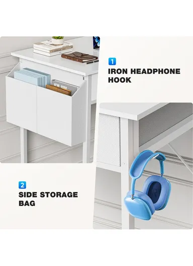 Multi-Purpose Home Office Study Desk With Metal Frame &amp; Drawers HJ80 (W80 x D40 x H74)cm - White