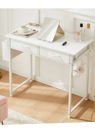 Multi-Purpose Home Office Study Desk With Metal Frame &amp; Drawers HJ80 (W80 x D40 x H74)cm - White