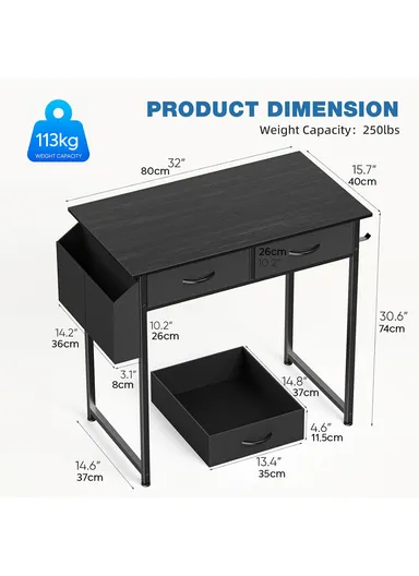 Multi-Purpose Home Office Study Desk With Metal Frame &amp; Drawers HJ80 (W80 x D40 x H74)cm - White