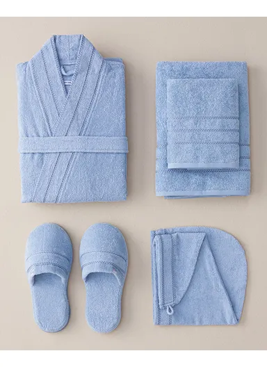 Soft Cotton Bathrobe L-XL Light Blue