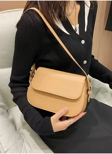 Stylish PU Leather Crossbody Bag with Smooth Zipper &amp; Sturdy Handles - Beige