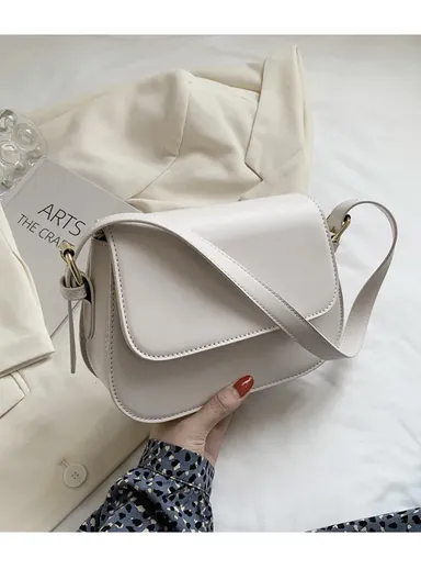Stylish PU Leather Crossbody Bag with Smooth Zipper &amp; Sturdy Handles - White