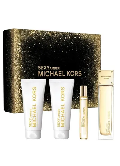 Michael Kors Sexy Amber Set for Women: 100ml Eau de Parfum + 10 ml Travel Spray + 100ml Body Lotion + 100ml Shower Gel