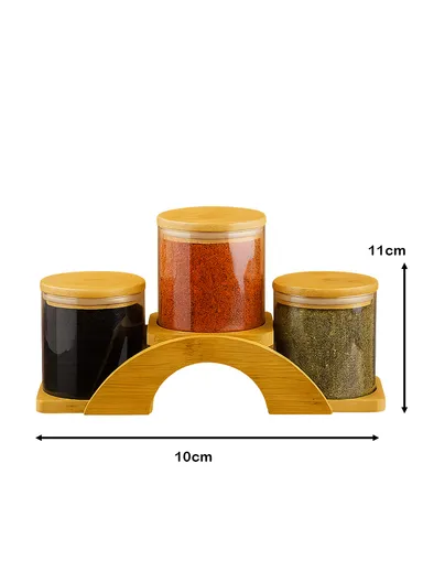 3 Glass Jar Set with Bamboo Base Holder HF-03 (D10 x H11)cm
