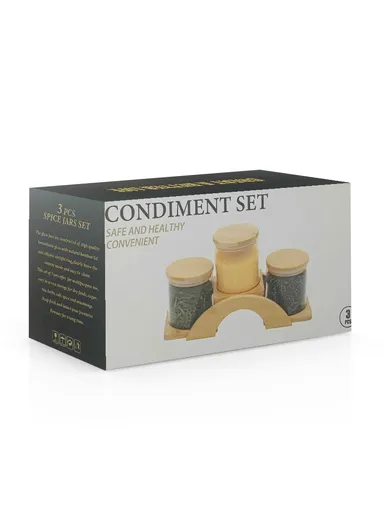 3 Glass Jar Set with Bamboo Base Holder HF-03 (D10 x H11)cm