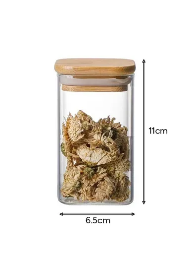4-Glass Seasoning Jar with Bamboo Stand Holder Set HF-04 (L31 x W7.5 x H8.5)cm