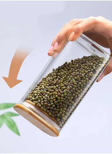 4-Glass Seasoning Jar with Bamboo Stand Holder Set HF-04 (L31 x W7.5 x H8.5)cm