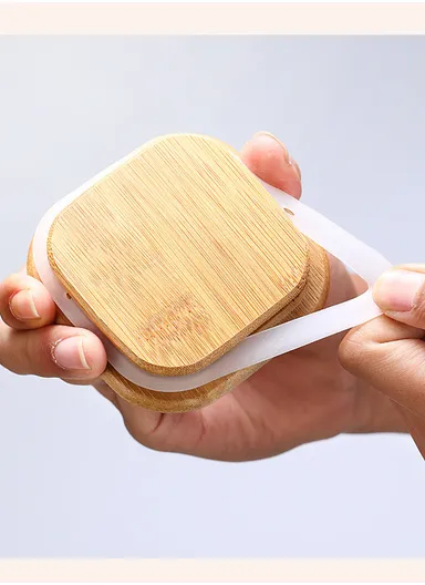 4-Glass Seasoning Jar with Bamboo Stand Holder Set HF-04 (L31 x W7.5 x H8.5)cm