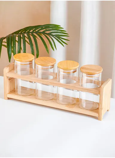 100ml 4-Pcs Transparent Borosilicate Glass Storage Container, Airtight Storage Canister with Lid &amp; Base HF-05