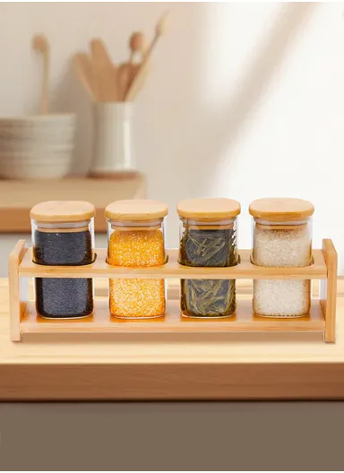 100ml 4-Pcs Transparent Borosilicate Glass Storage Container, Airtight Storage Canister with Lid &amp; Base HF-05