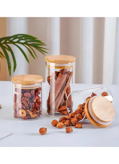 100ml 4-Pcs Transparent Borosilicate Glass Storage Container, Airtight Storage Canister with Lid &amp; Base HF-05