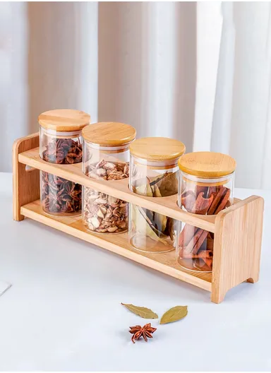 100ml 4-Pcs Transparent Borosilicate Glass Storage Container, Airtight Storage Canister with Lid &amp; Base HF-05