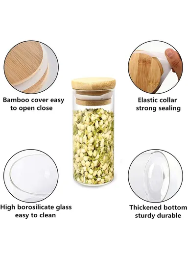 6-Glass Seasoning Jar with 360°C Rotatable Base Holder Set HF-09 (D5 x H15)cm