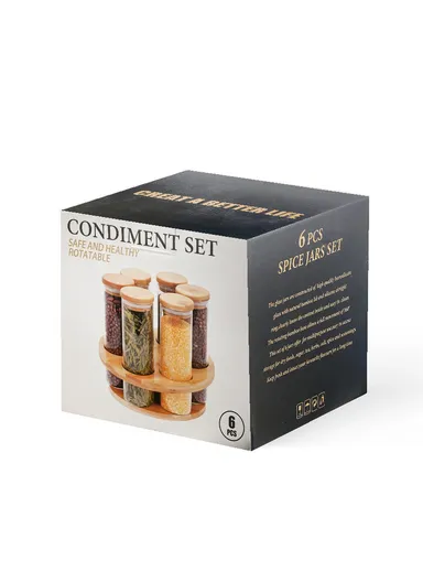 6-Glass Seasoning Jar with 360°C Rotatable Base Holder Set HF-09 (D5 x H15)cm