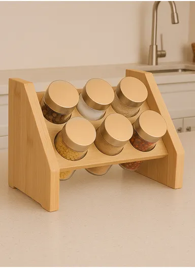 6-Glass Seasoning Jar with Bamboo Stand Holder Set BM-06J (D4.5 x H10)cm