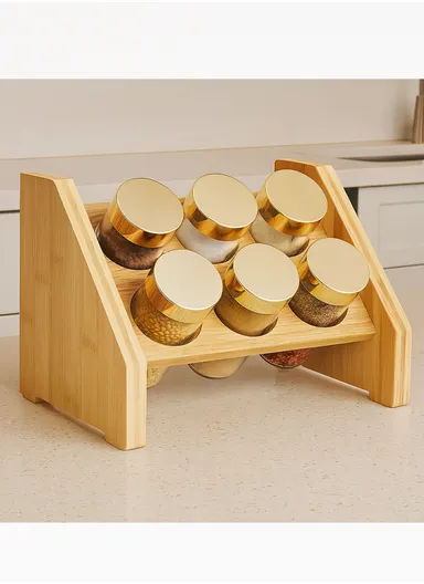 6-Glass Seasoning Jar with Bamboo Stand Holder Set BM-06J (D4.5 x H10)cm