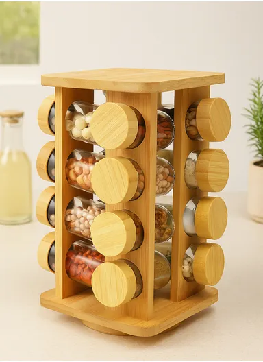 16-Glass Seasoning Jar with Rotatable Base Holder Set 