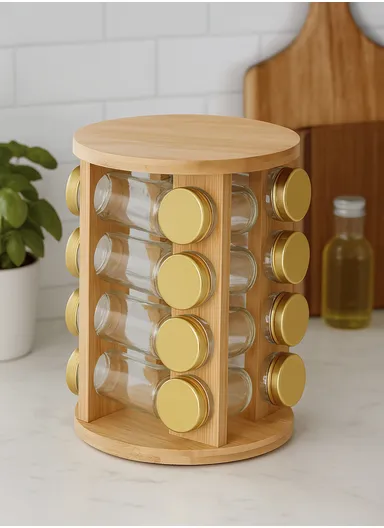 16-Glass Seasoning Jar with 360°C Rotatable Base Holder Set A66-16ZJ (D19 x H28)cm