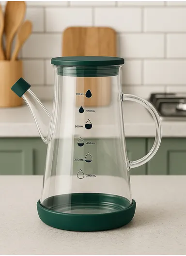750ml Borosilicate Glass Oil Storage Jar with Hand with Anti-Spill Lid ZMJ-33 - Green