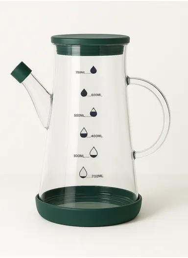 750ml Borosilicate Glass Oil Storage Jar with Hand with Anti-Spill Lid ZMJ-33 - Green
