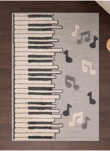 Cloud Piano 3D Print 200 x 300 cm Zymta Winter Carpet - Grey / Cream / Anthracite