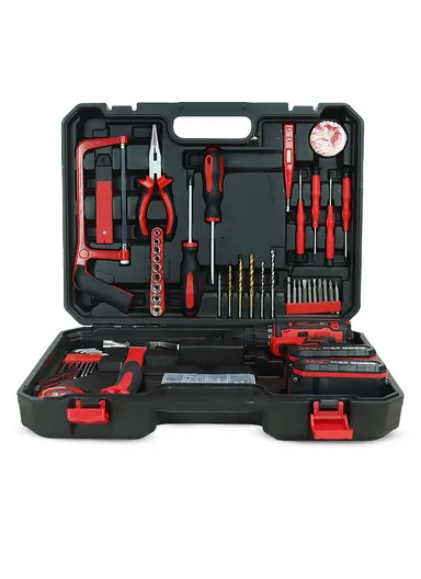 112 Pcs 21V Drill Hand Tool Set Combination Household with Toolbox C2201