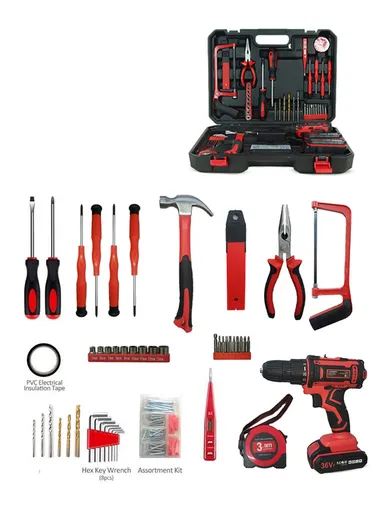 112 Pcs 21V Drill Hand Tool Set Combination Household with Toolbox C2201