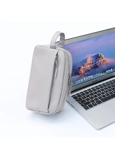 Electronic Organizer Travel Accessories Bag Waterproof for Power Bank Charging Cords, L, SM19 - Grey