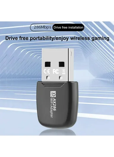 286.8Mbps WiFi6 Network Card, Desktop PC External USB Wireless Receiver, AP Hotspot Transmitter AX286 