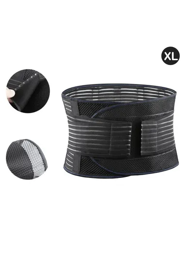 XL Lumbar Support Waist Belt Breathable Mesh Spine Decompression Waistband AB163 - Black