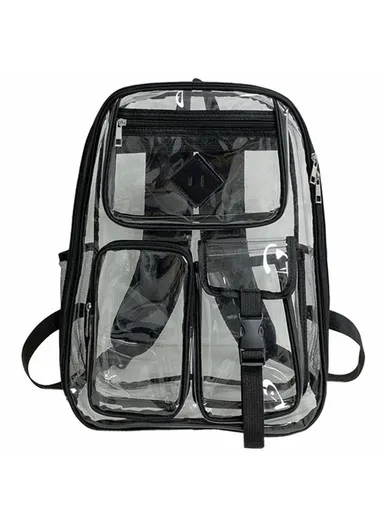 Waterproof See Through Backpack, Heavy Duty PVC Transparent BookBag, Multi-Purposes Backpack - Black